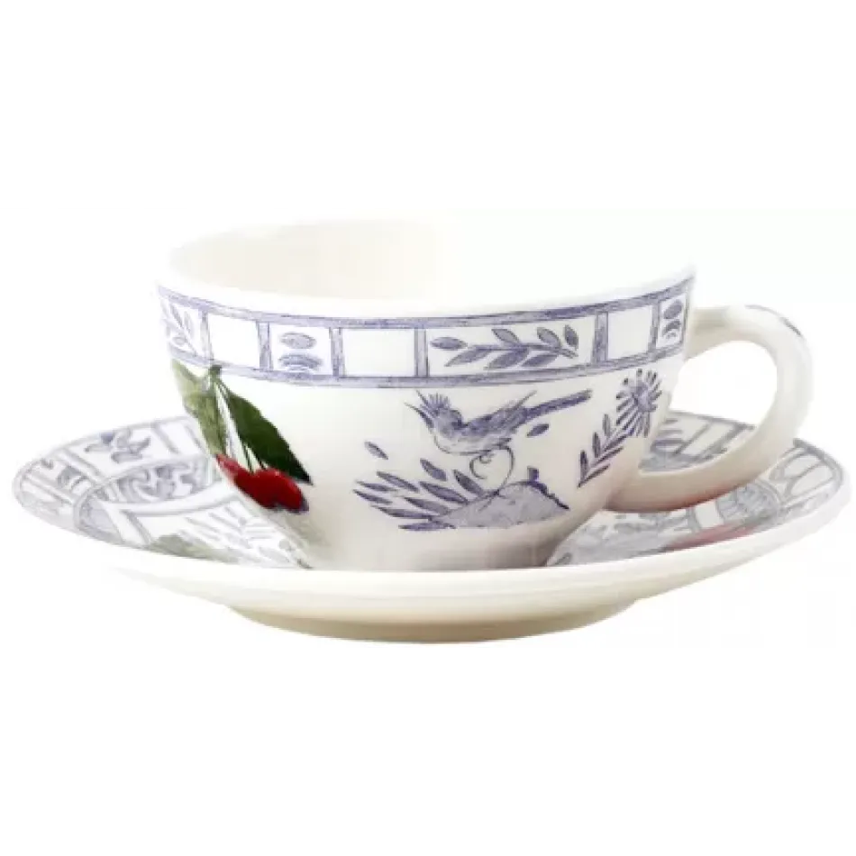 Oiseau Bleu Fruits Set Of 2 Breakfast Cups & Saucers 7 1/2" Dia