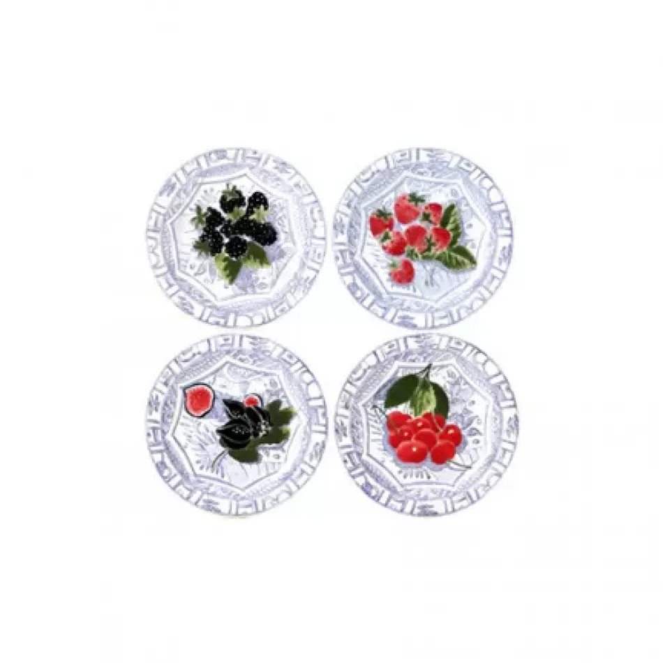 Oiseau Bleu Fruits Set Of 4 Canape Plates Assorted 6 1/2" Dia