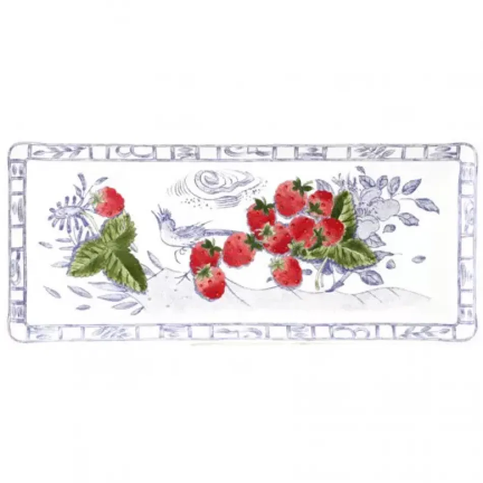 Oiseau Blue Fruits Oblong Serving Tray 14 3/16 x 6 1/8"