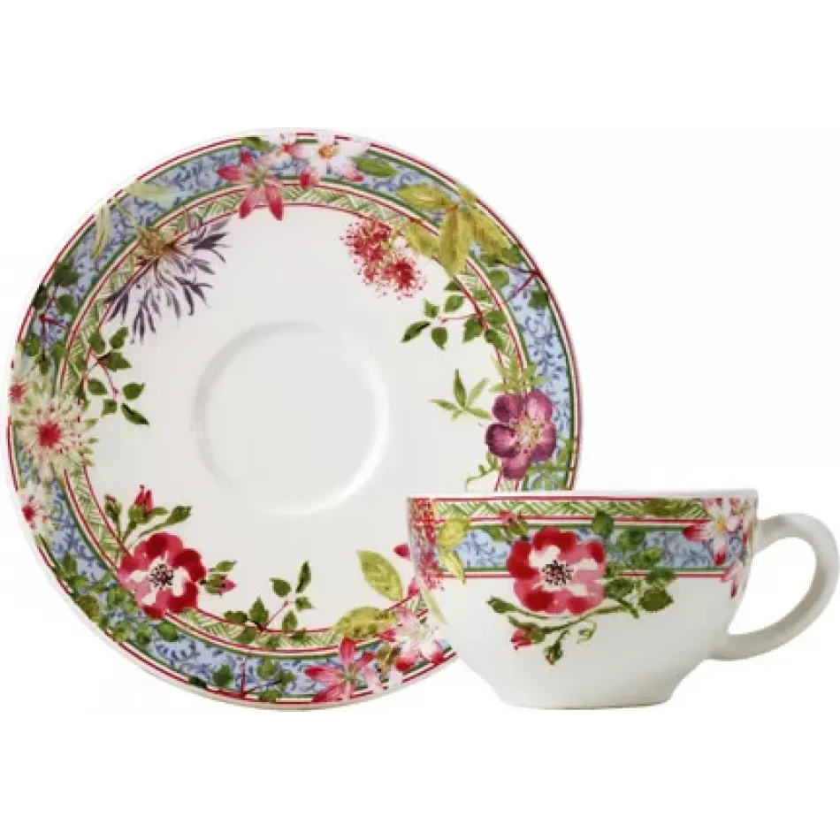 Millefleurs Tea Cups & Saucers Cup 6 Oz, 6" Dia, Set of 2