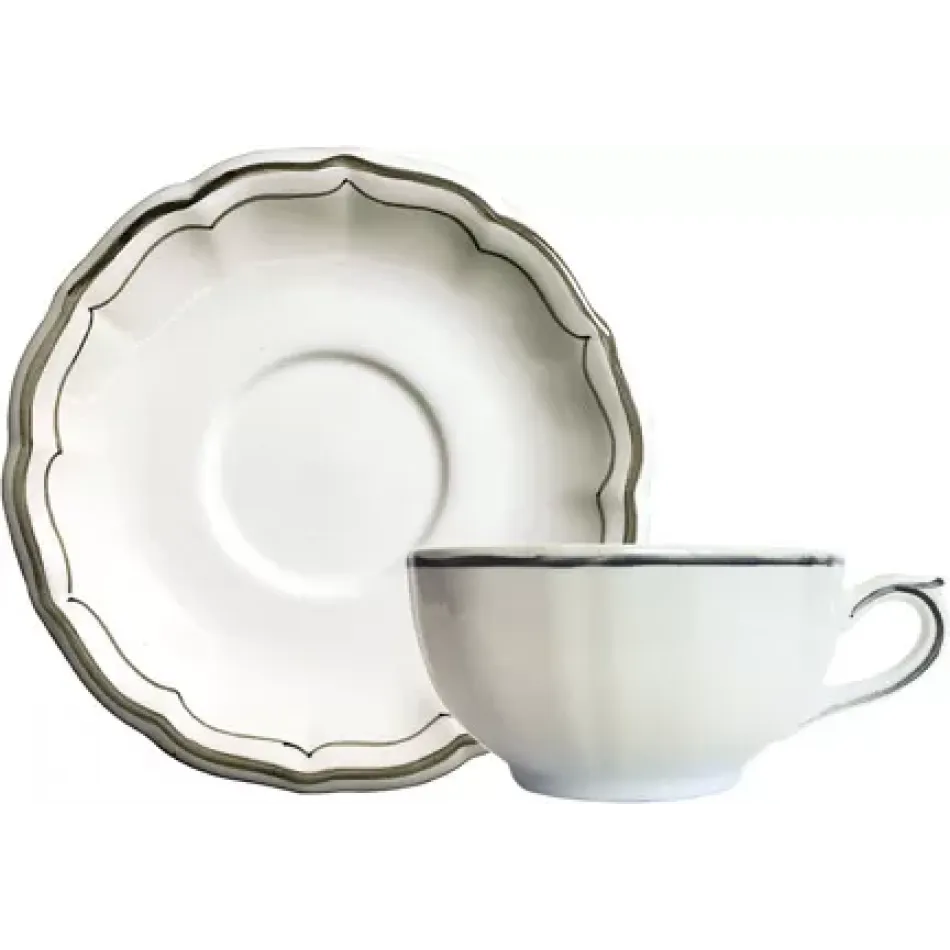 Filet Taupe Set Of 2 Breakfast Cups & Saucers 13 Oz - 7" Dia