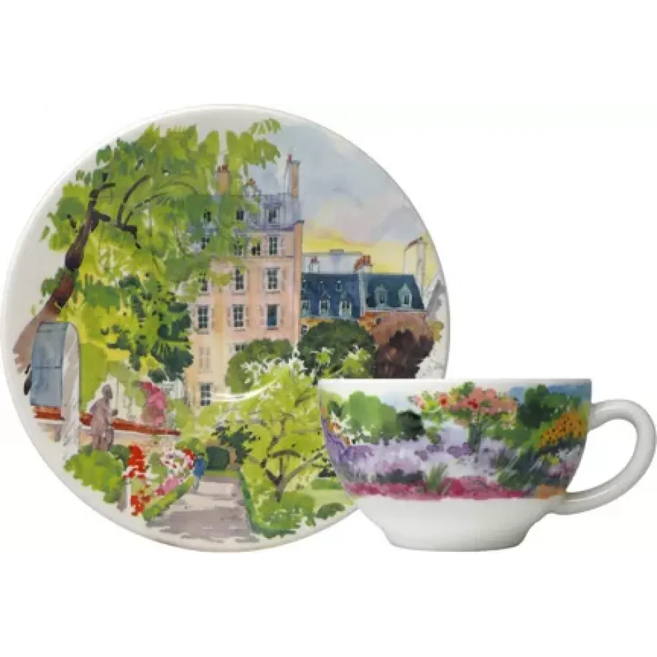 Paris a Giverny Tea Cups & Saucers Cup 6 Oz, 6" Dia, Set of 2