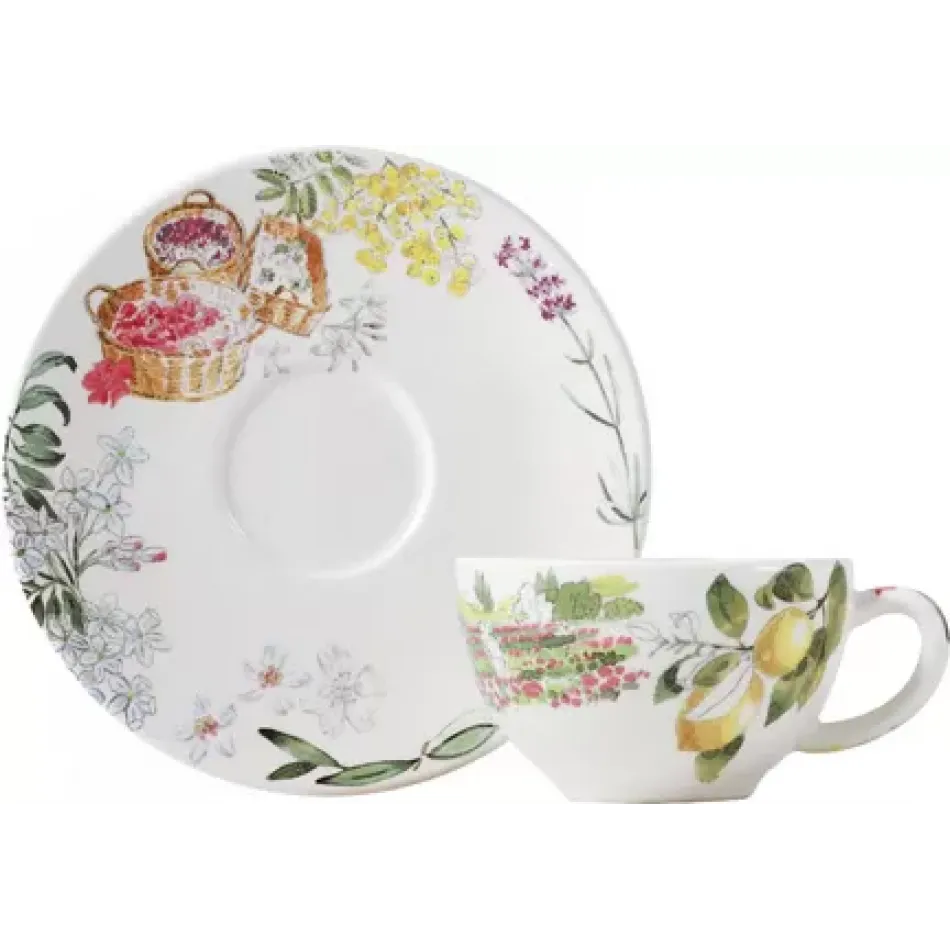 Provence Tea Cups & Saucers Cup 6 Oz, 6" Dia, Set of 2