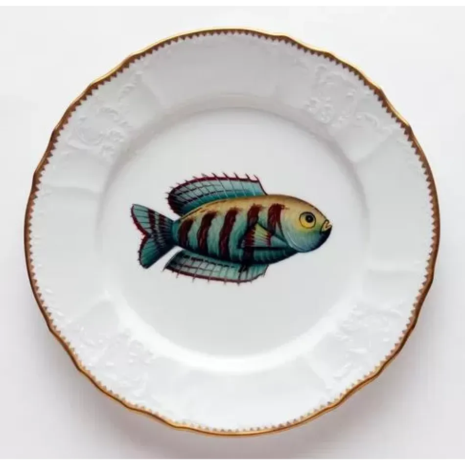 Antique Fish Aqua/Brown Stripes Dinner Plate 9.5 in Rd