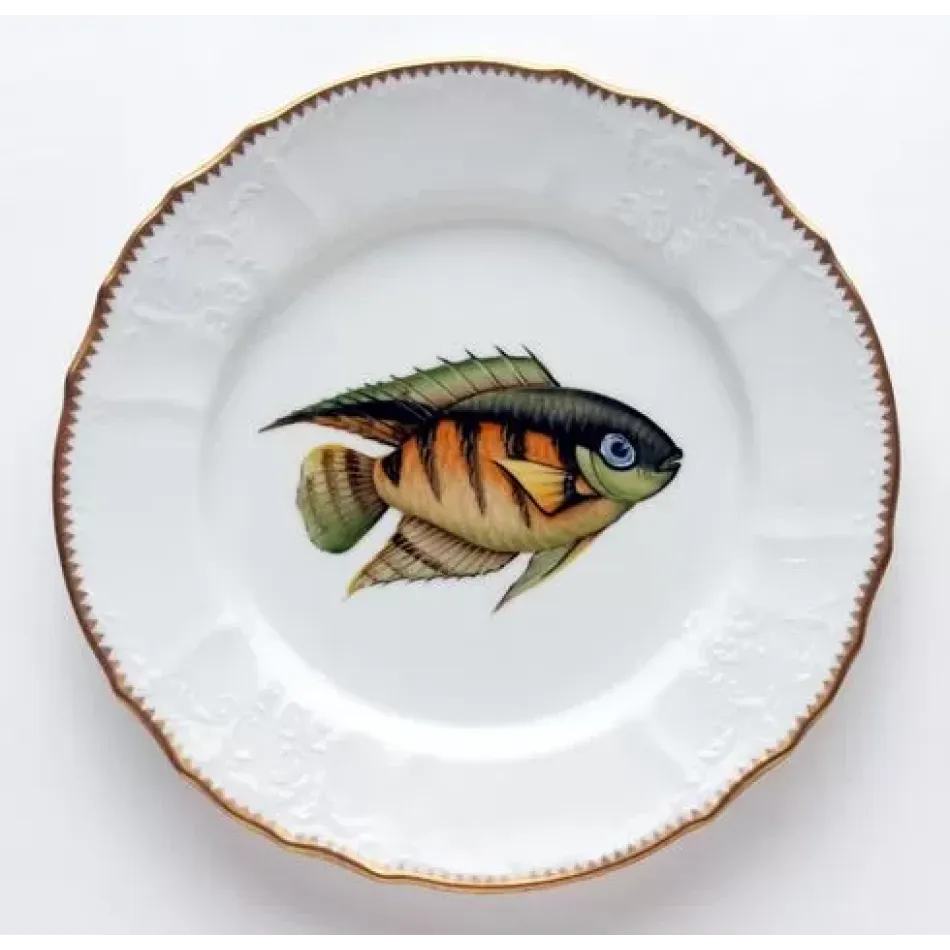 Antique Fish Green/Orange Dinner Plate 9.5 in Rd