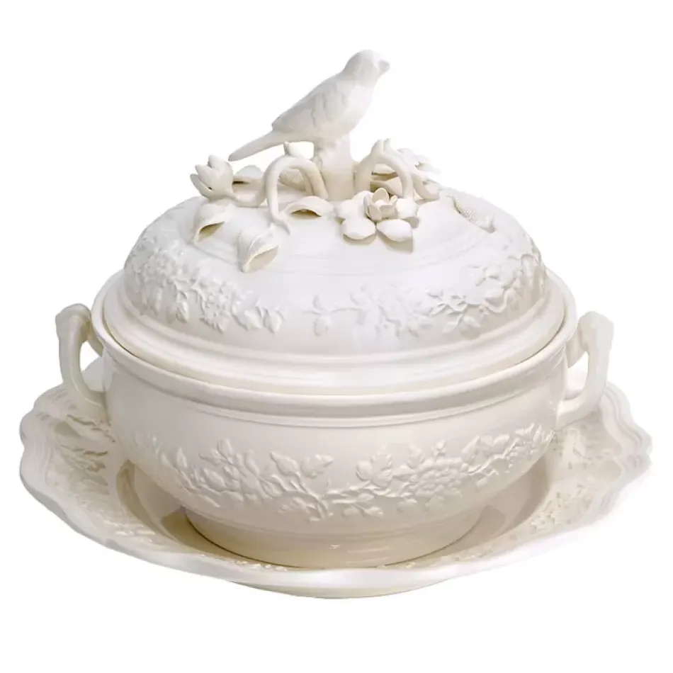 Bird Tureen & Stand, Creamware Large 4qt., 14" dia.