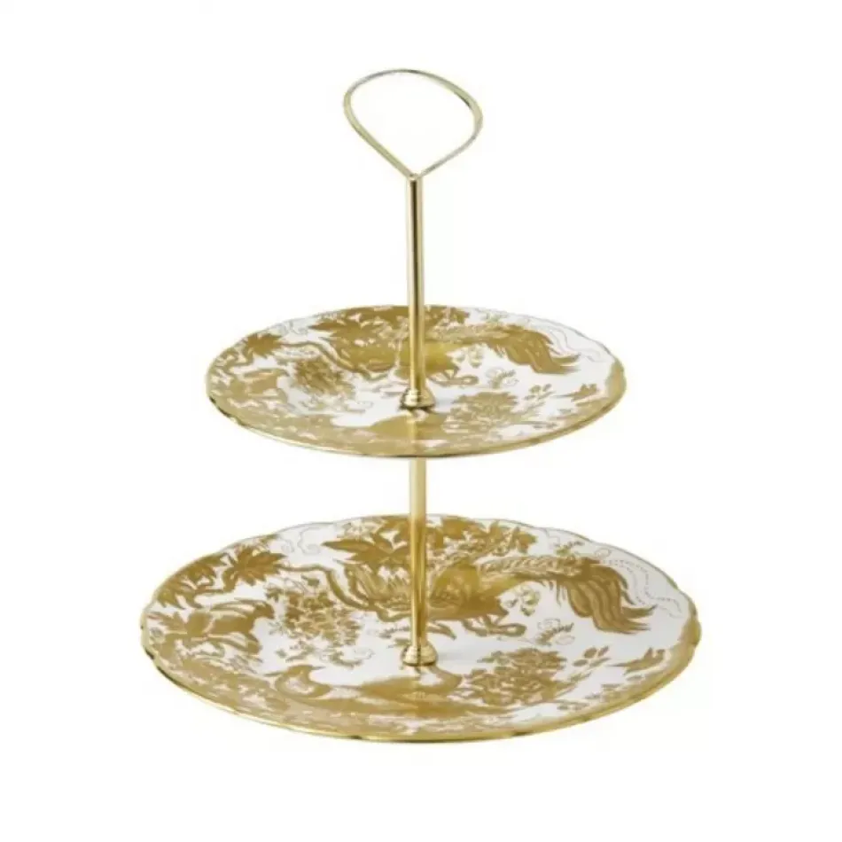 Aves Gold Cake Stand 2 Tier (Boxed)