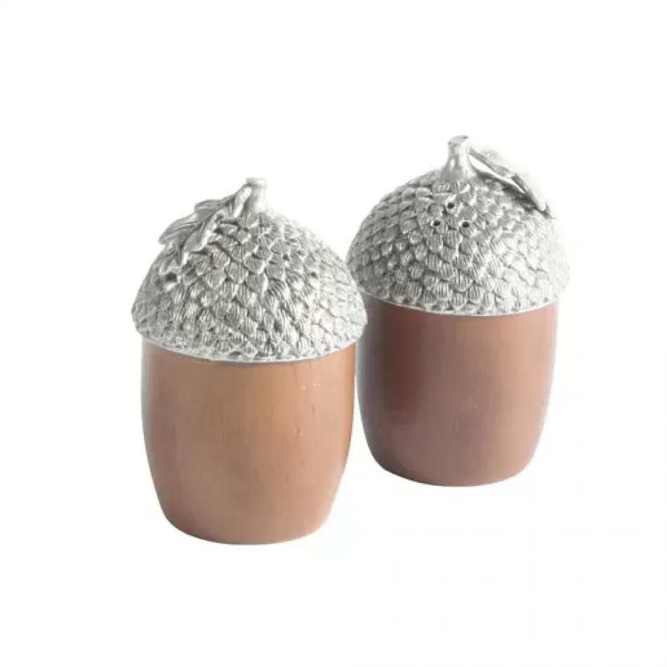 Majestic Forest Wood And Pewter Acorns Salt And Pepper Set