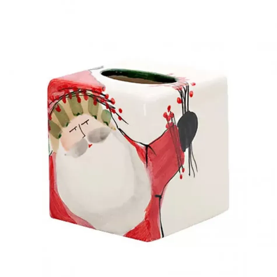 Old St. Nick Tissue Box 5.25"Sq, 5.75"H