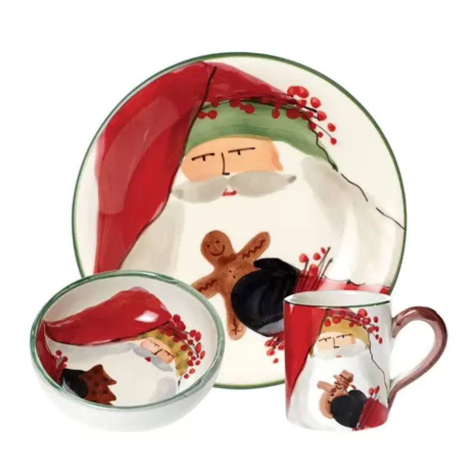 Old St. Nick Bambini Set Plate: 8"D Bowl: 5.5"D, 2"H Mug: 3.5"H, 6 oz