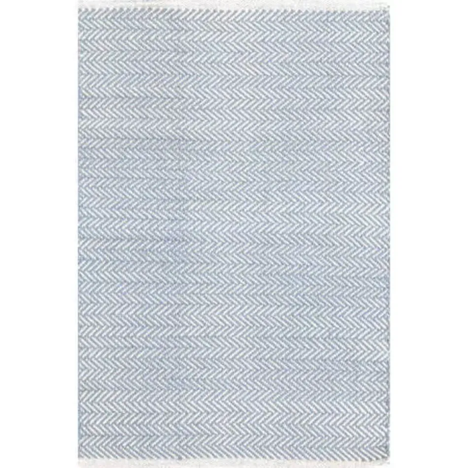 Herringbone Swedish Blue Woven Cotton Rug 6' x 9'