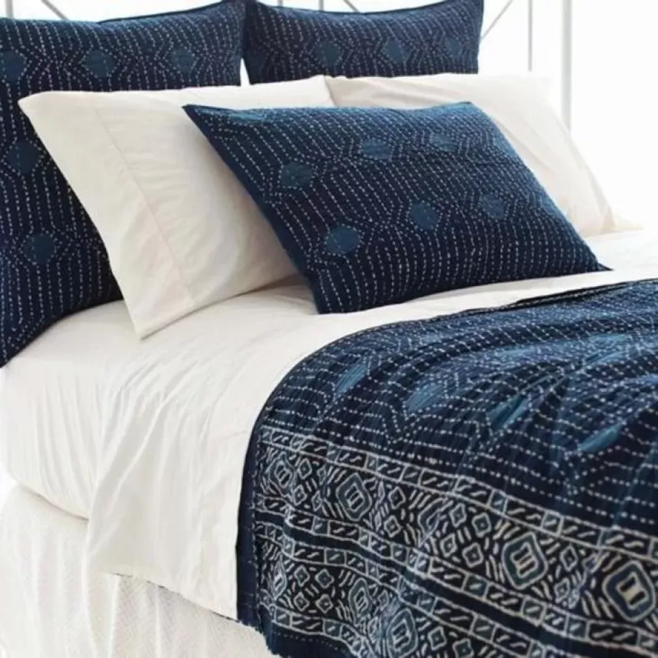 Resist Dot Indigo Kantha Coverlet King