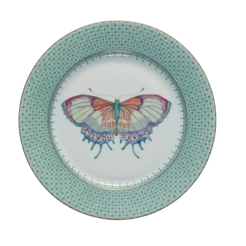 Green Lace Dessert w Butterfly Décor 8.5"