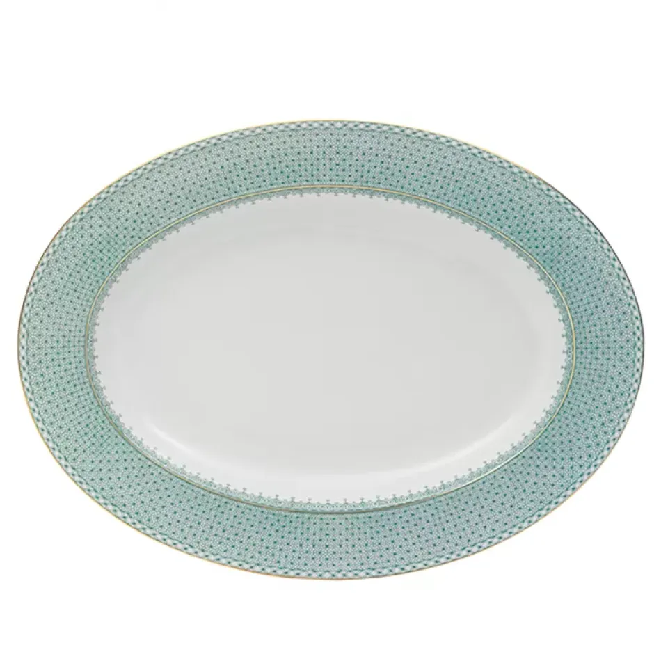 Green Lace Oval Platter 14"