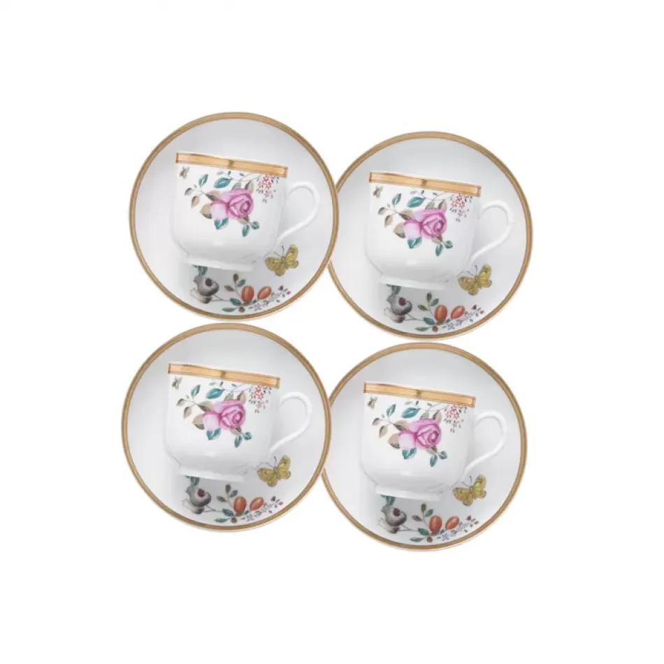 Lowestoft Garden Cup & Saucer Set of Four