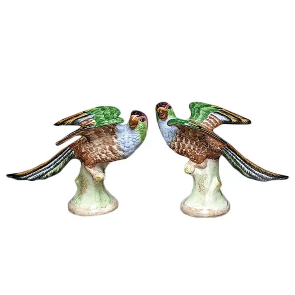 Parakeets Pair, Majolica, Hand painted 7" x 10.5"