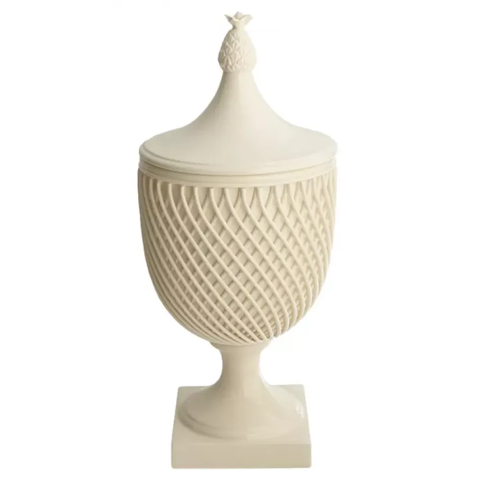 Urn w Latticework & Pineapple Lid 17" x 7.5"