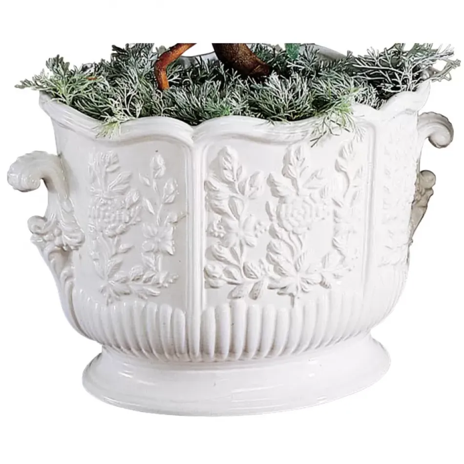 Oval Cachepot w Handles, White 6.5"x10"x6.75"