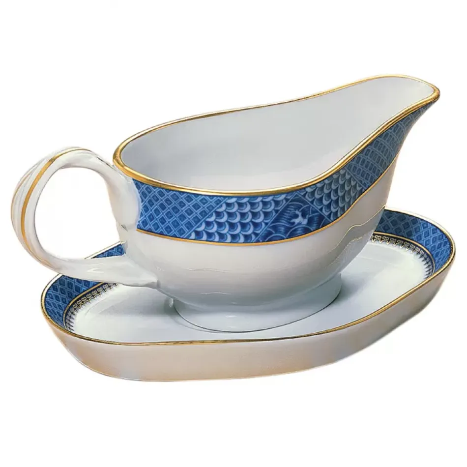 Indigo Wave Gravy Boat & Stand