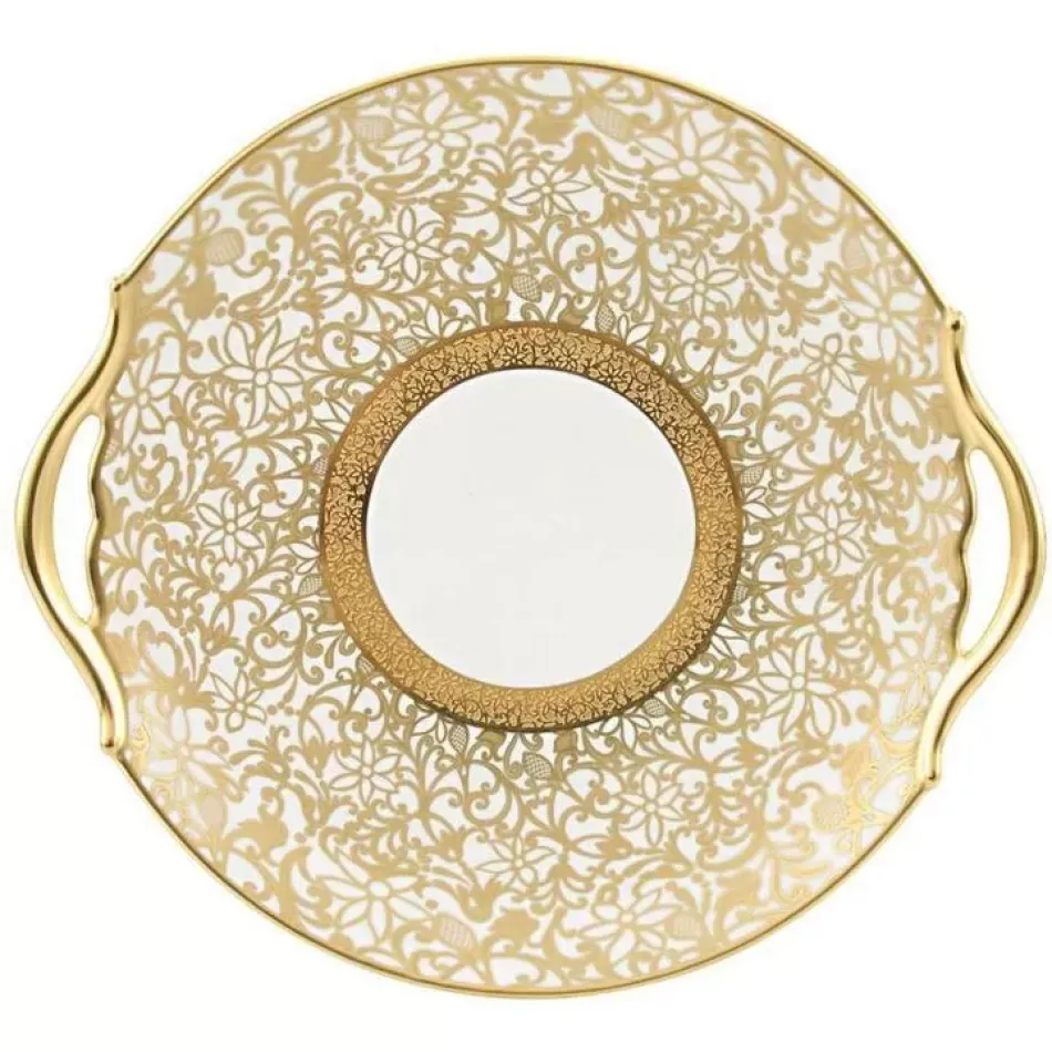 Tolède Or/Gold White Cake Dish With Handles Diam 9.8 in