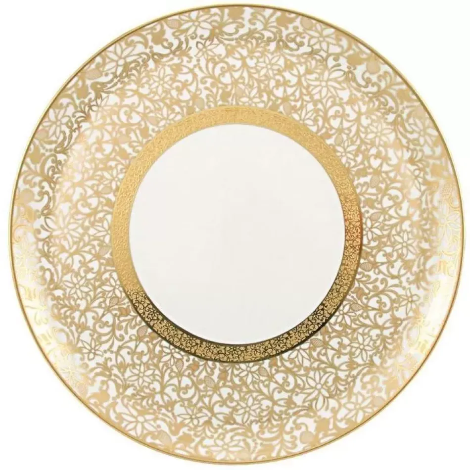 Tolède Or/Gold White Flat Cake Serving Plate Diam 12.2 in