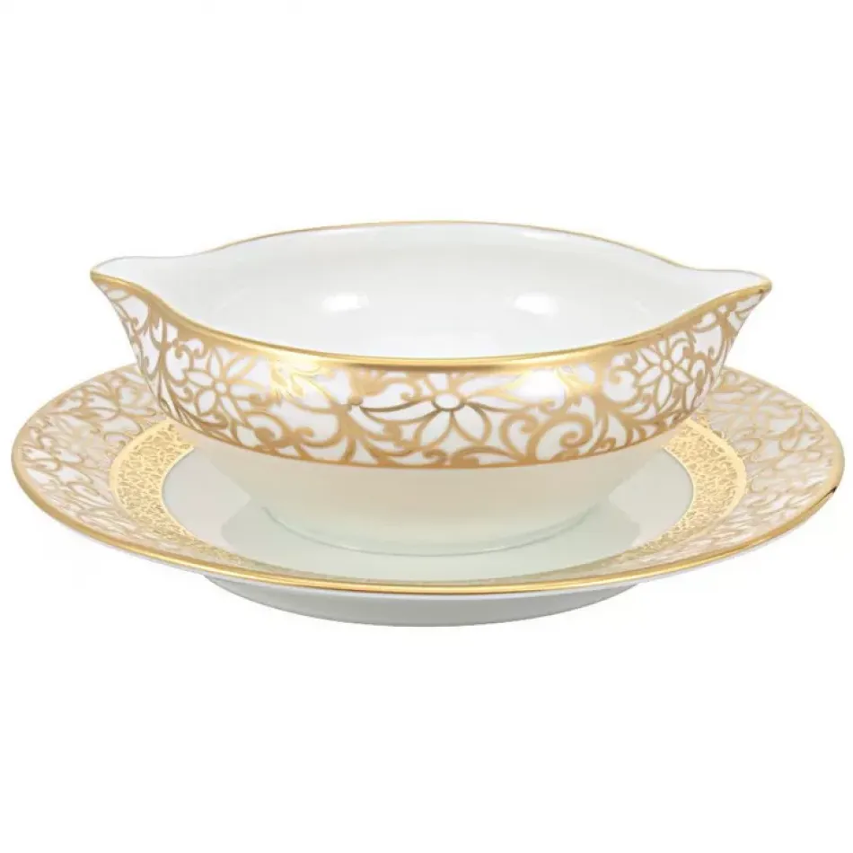 Tolede Gold White Sauce Boat Round 7.5 in.