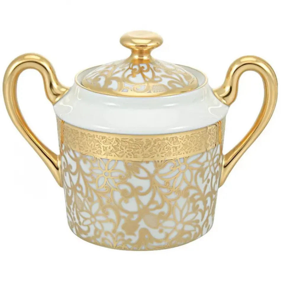 Tolede Gold White Sugar Bowl Round 2.7 in.