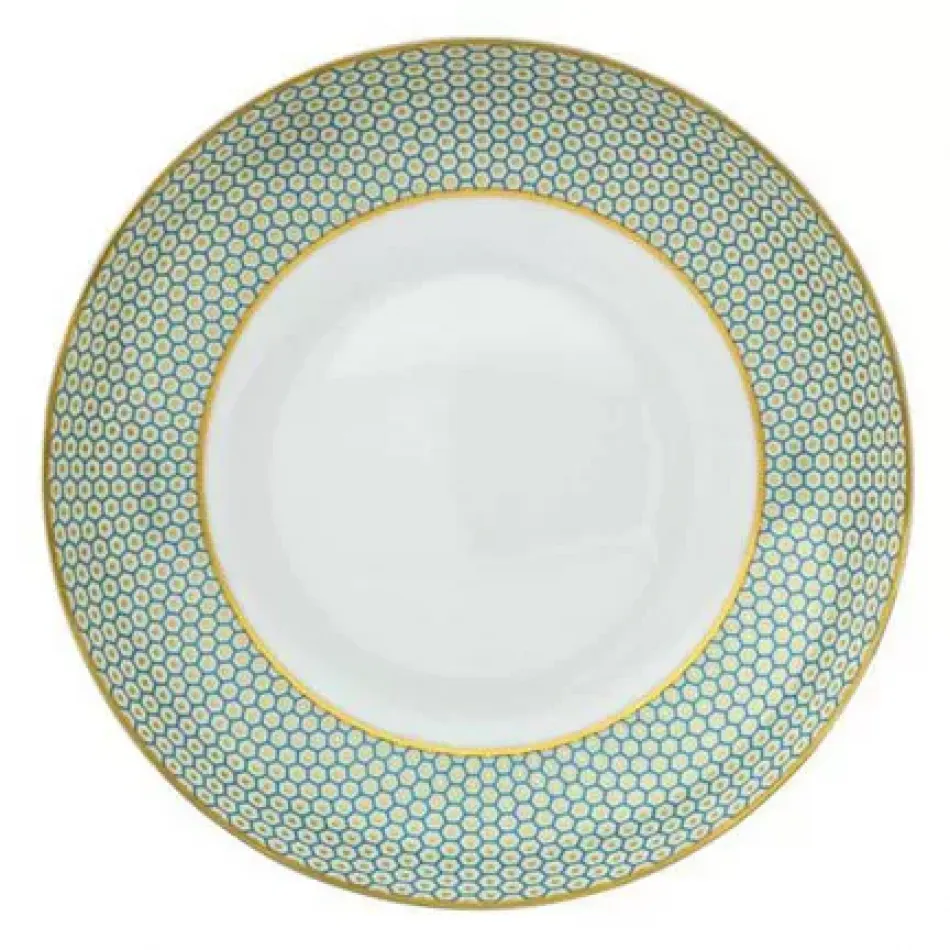 Tresor Turquoise Rim Soup Plate Motif N°3 Diam 8.7 in