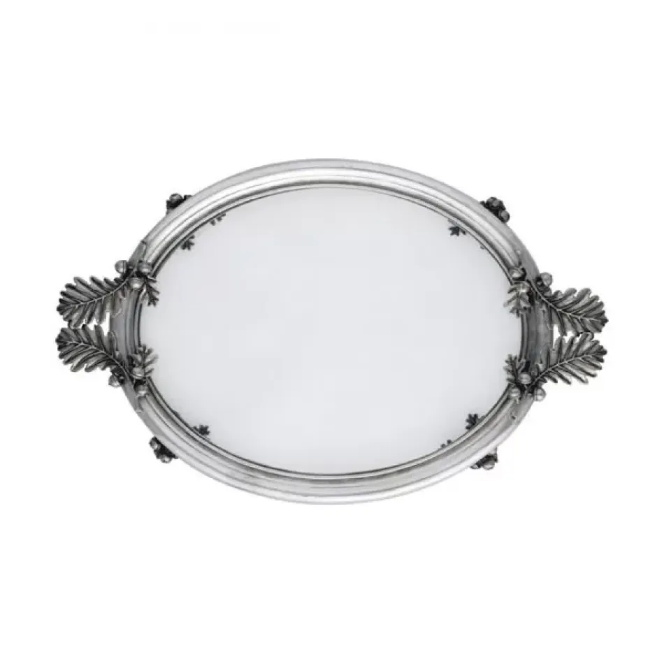 Majestic Forest Acorn And Oak Leaf Oval Glass Tray