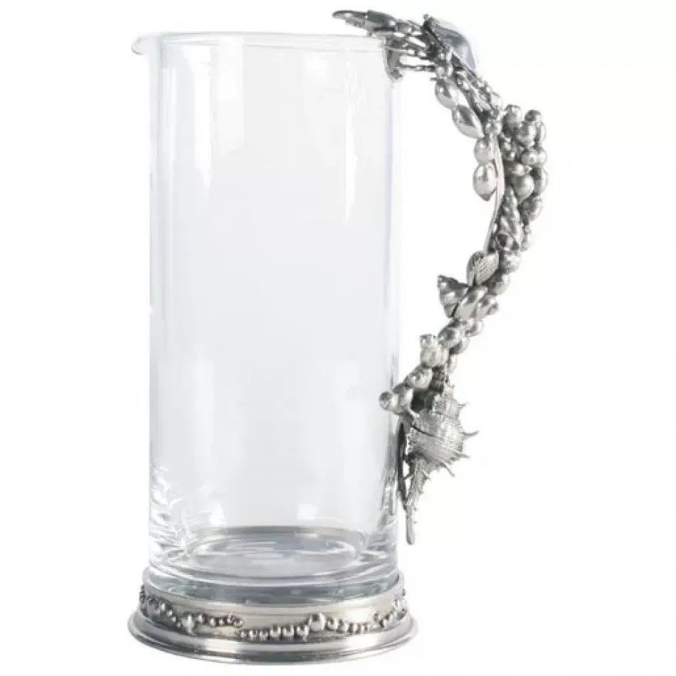 Sea And Shore Glass Pitcher Pewter Marine Life Handle