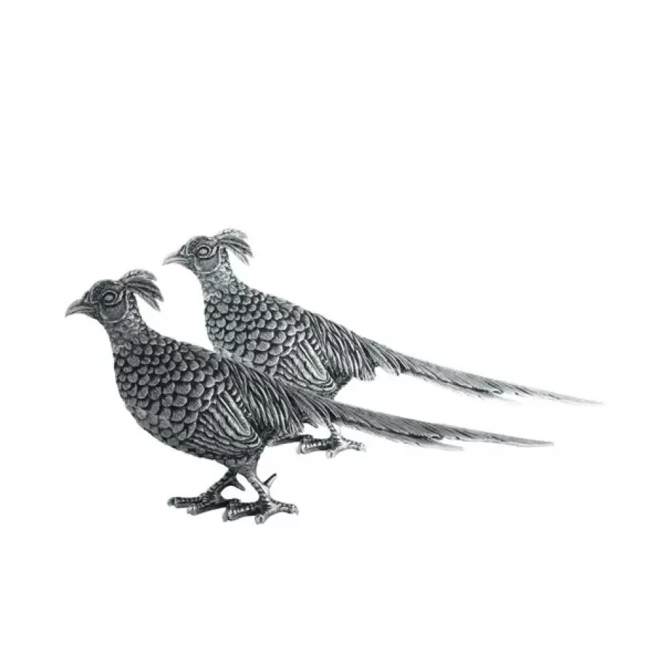 Morning Hunt Pewter Pheasant Statuettes Set
