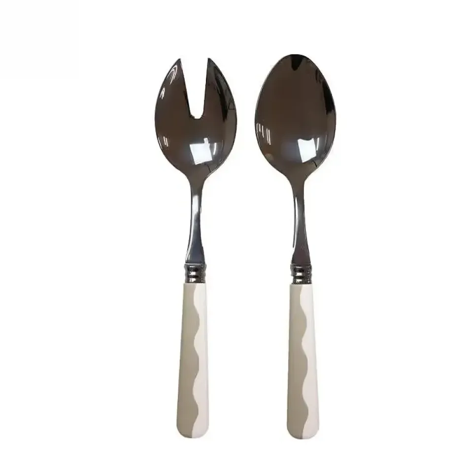 Wave Cappuccino & White Salad Servers 2‑Piece Set