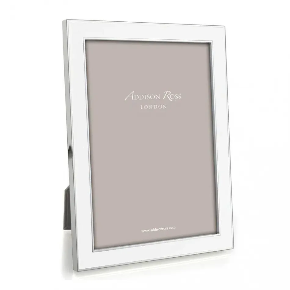 Silver Trim, White Enamel Picture Frame