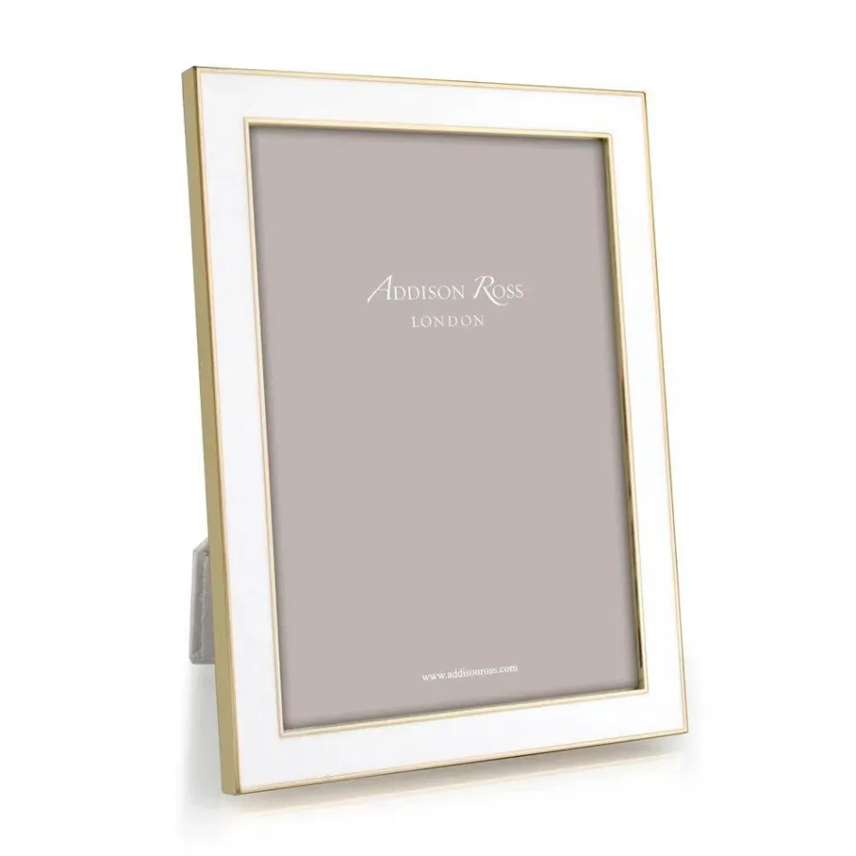 Gold Trim, White Enamel Picture Frame 5 x 7 in