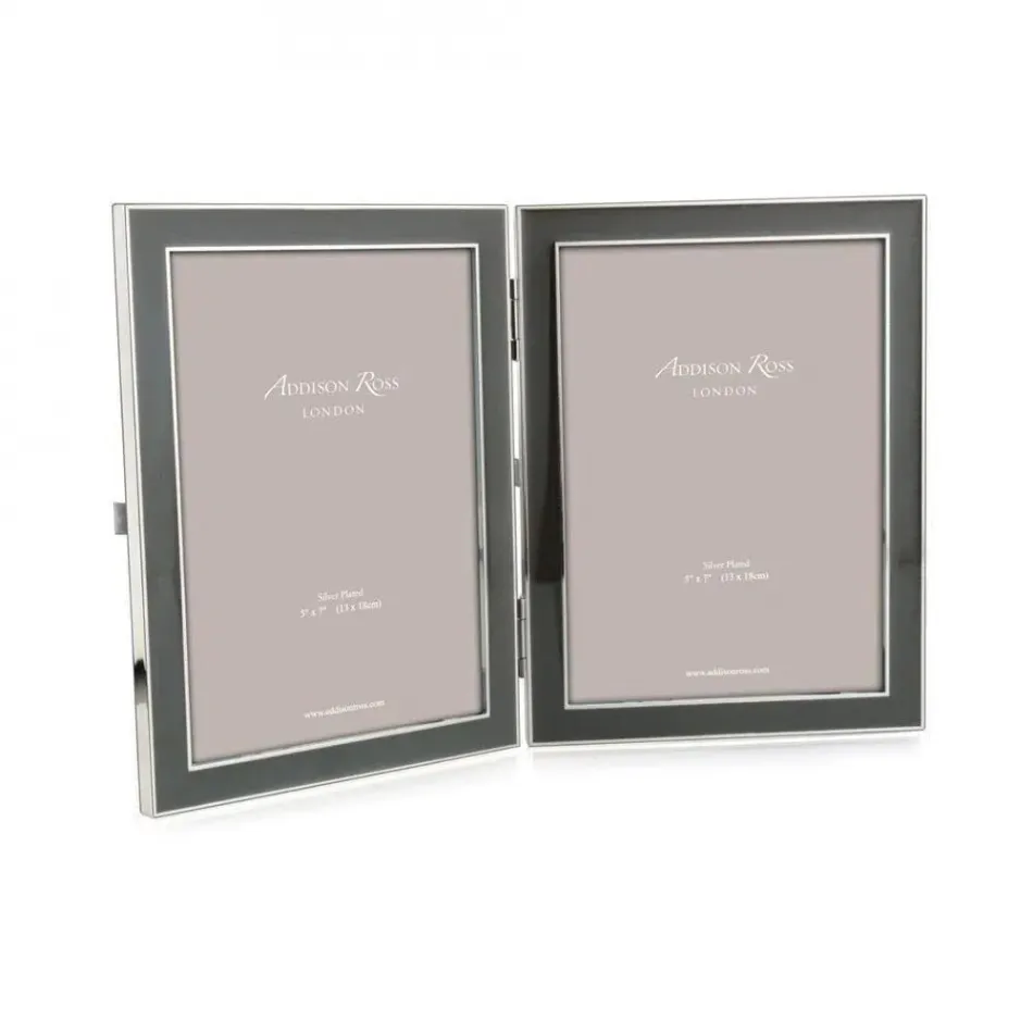 Silver Trim, Chiffon Enamel Double Picture Frame 5 x 7 in