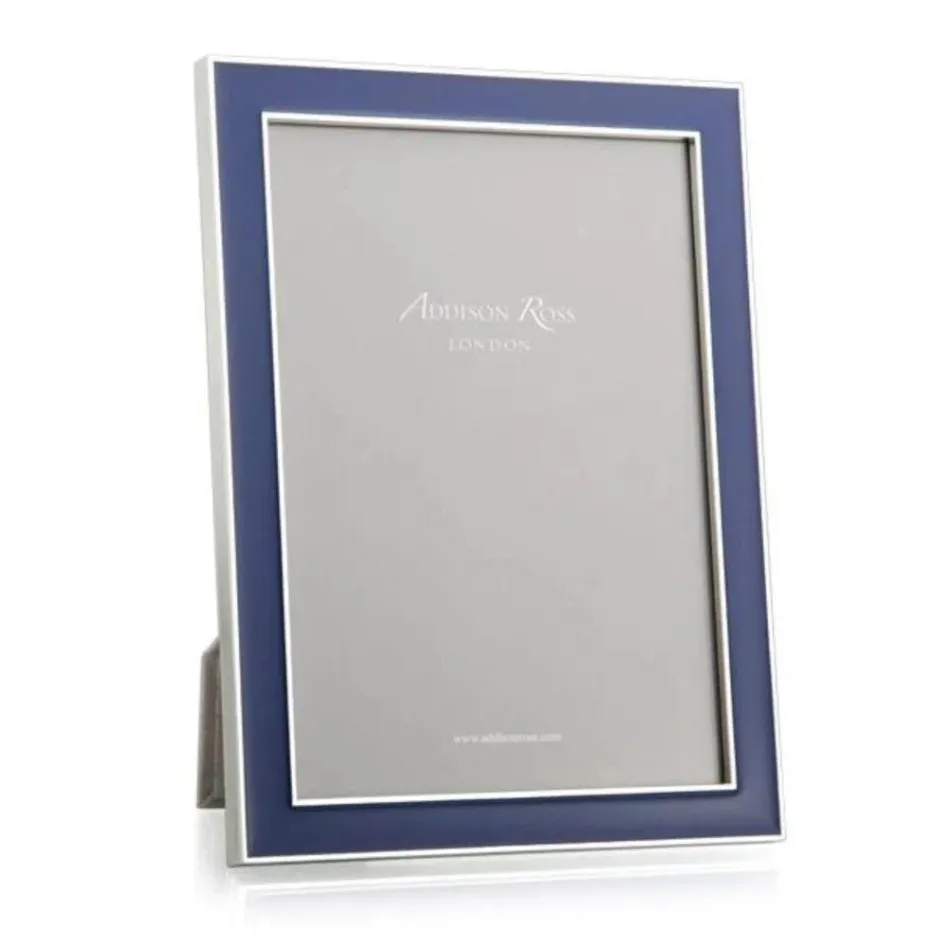 Silver Trim, Navy Enamel Picture Frame 5 x 7 in