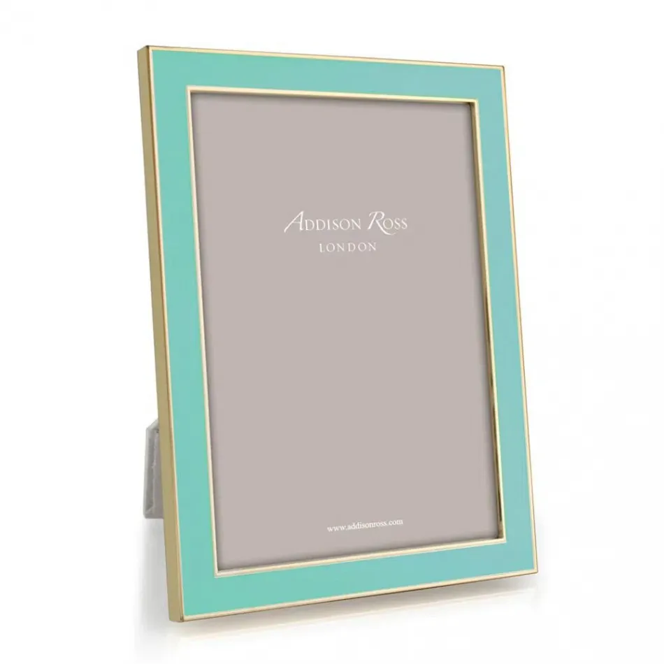 Gold Trim, Pastel Blue Enamel Picture Frame 8 x 10 in