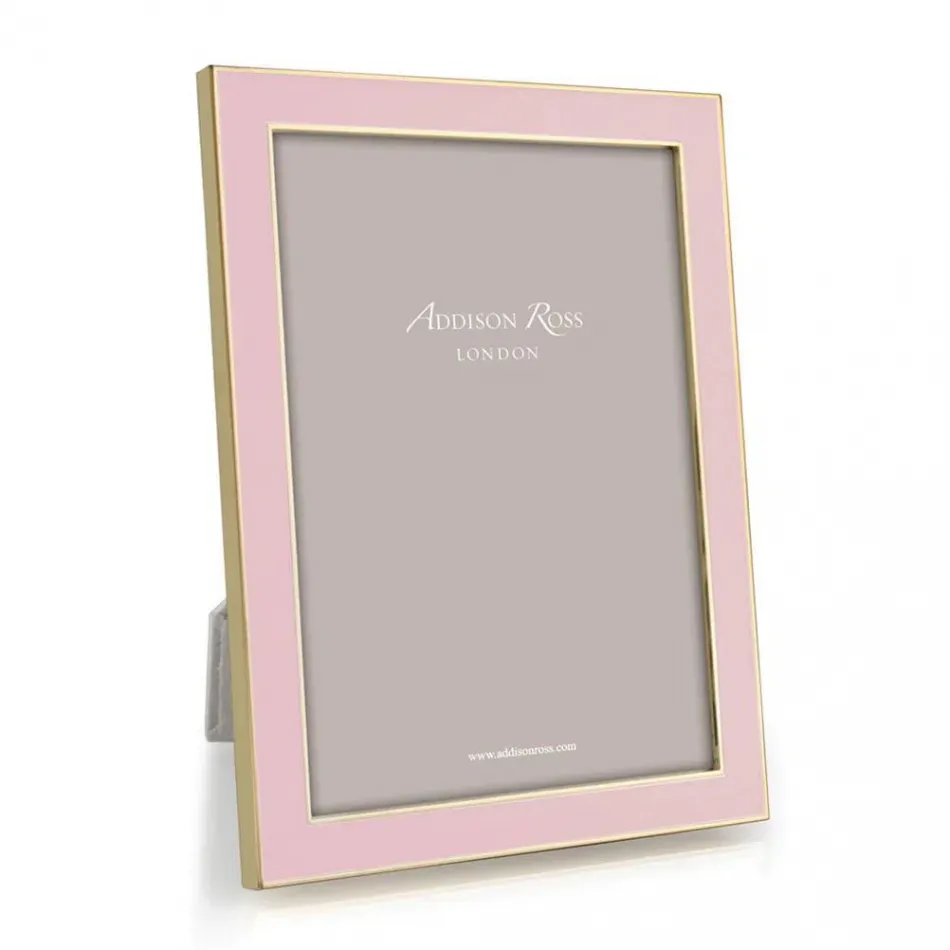 Gold Trim, Pastel Pink Enamel Picture Frame 5 x 7 in