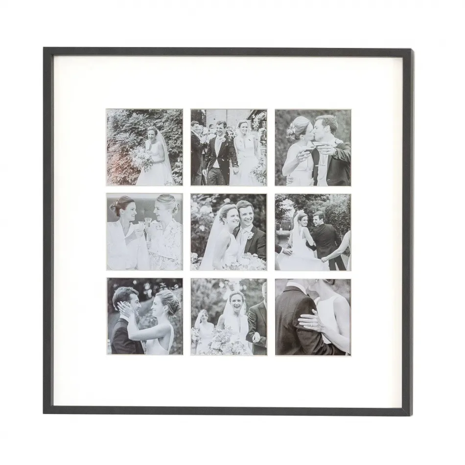 4x4 Nine Aperture Black on Metal Picture Frame