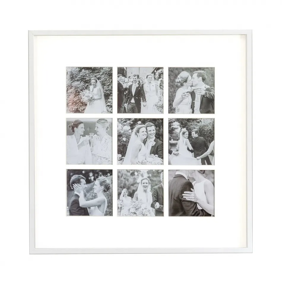 4x4 Nine Aperture White on Metal Picture Frame
