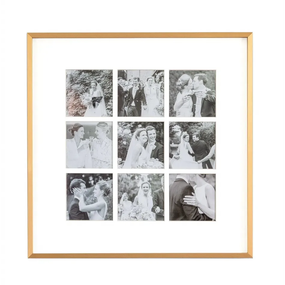 4x4 Nine Aperture Brushed Gold Metal Picture Frame