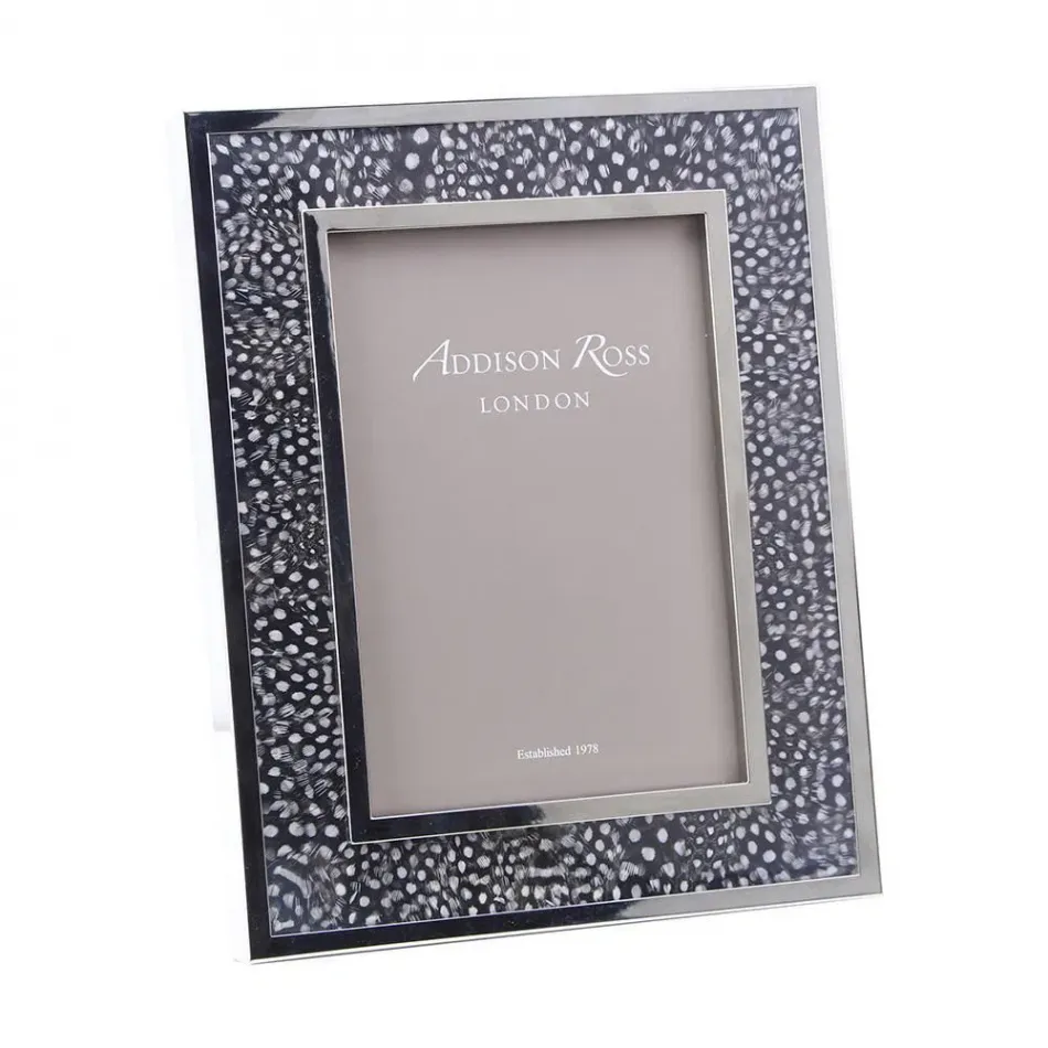 Spotty Guinea Fowl Feather and Silver Picture Frame 5 x 7 in