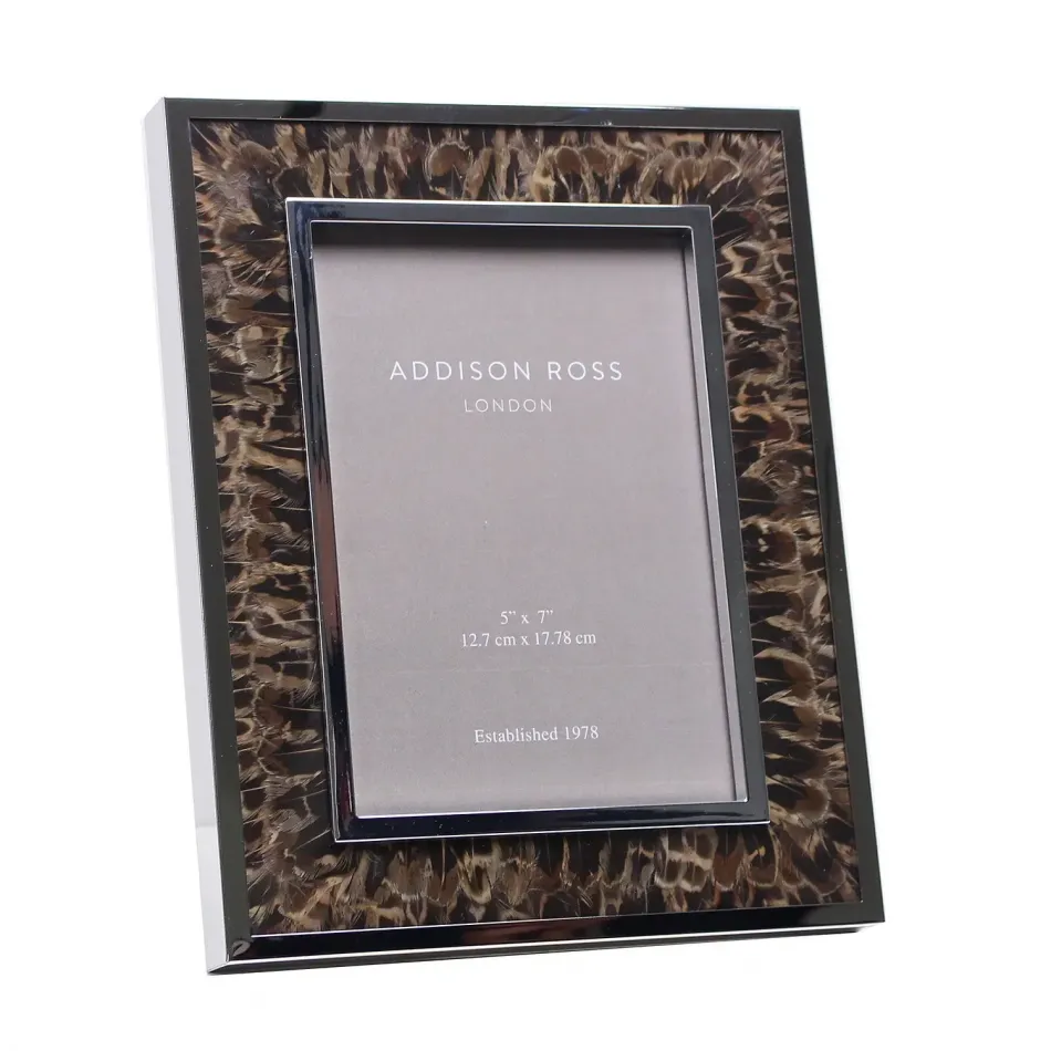 Wide Pheasant Feather & Silver Frame 8 x 10 in