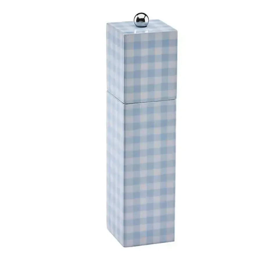 Gingham Blue Square Pillar Salt or Pepper Mill