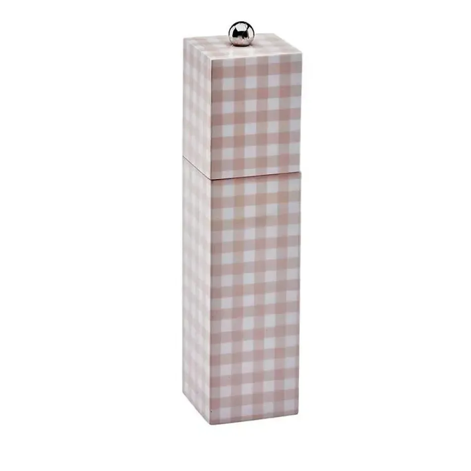 Gingham Pink Square Pillar Salt or Pepper Mill