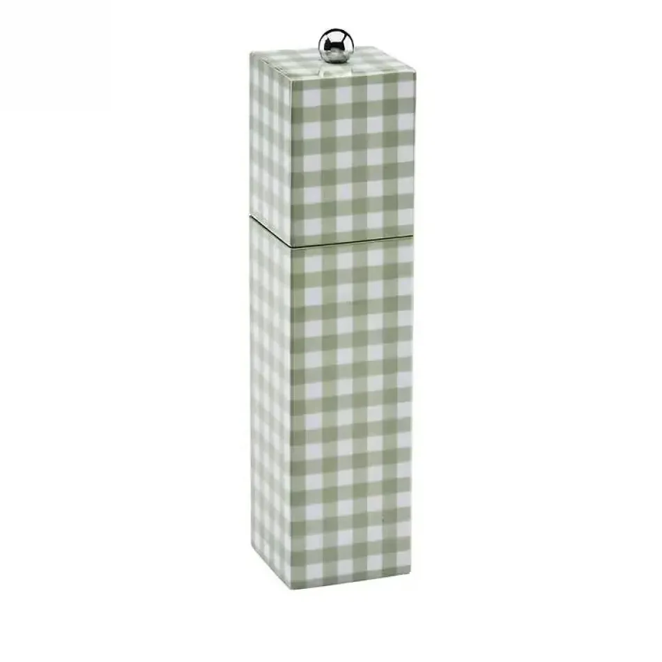 Gingham Sage Square Pillar Salt or Pepper Mill