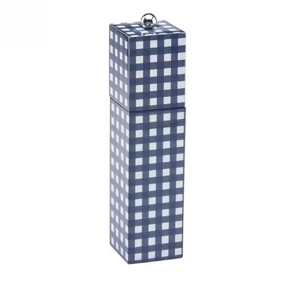 Gingham Navy Square Pillar Salt or Pepper Mill