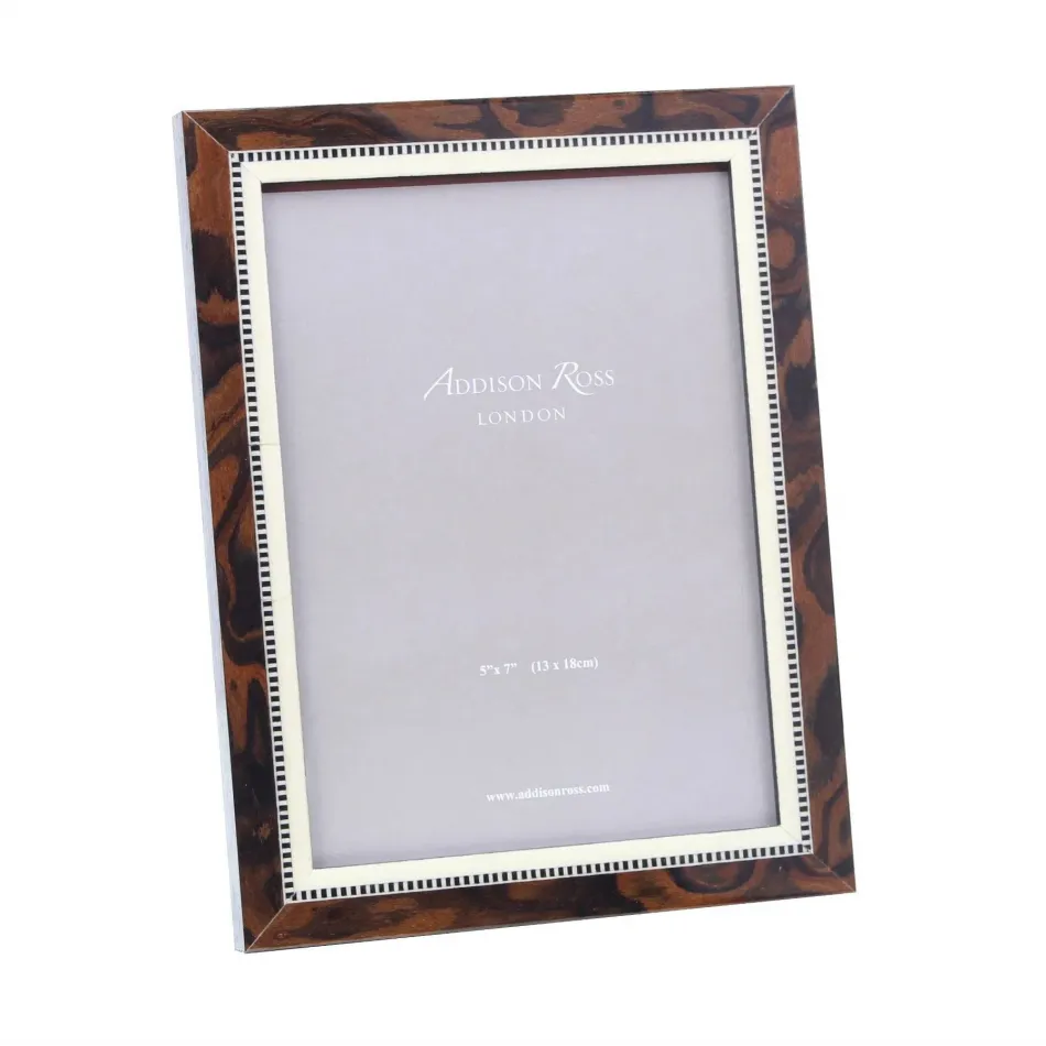 Marquetry Brown Wood Veneer & Mother of Pearl Picture Frame 8 x 10 in