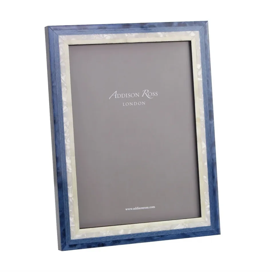 Marquetry Navy Blue Wood Veneer & Mother of Pearl Picture Frame 8 x 10 in