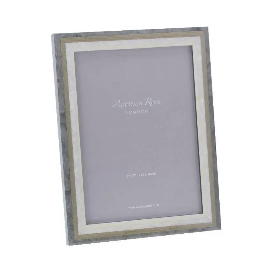 Marquetry Grey Wood Veneer & Mother of Pearl Picture Frame